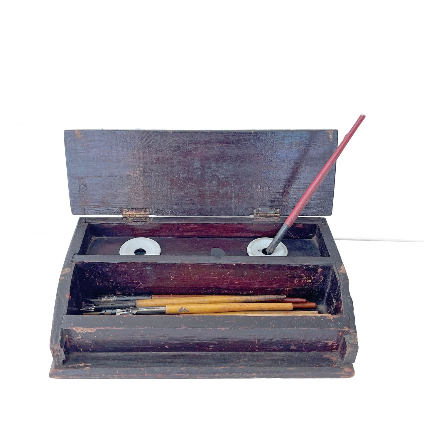 19th Century Painted Wooden Inkwell/Pen Rest