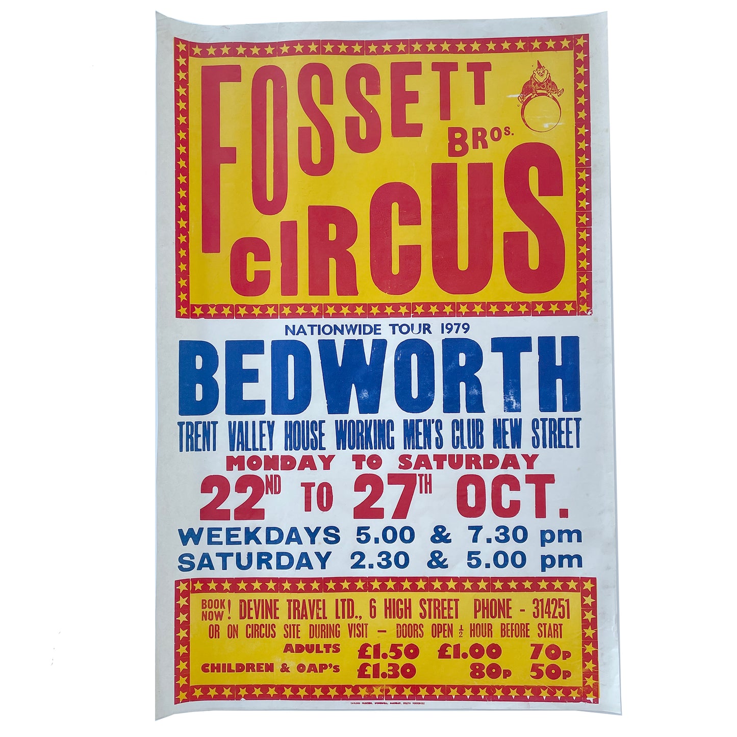 1970’s Original Letterpress Printed Poster – Circus - Bedworth