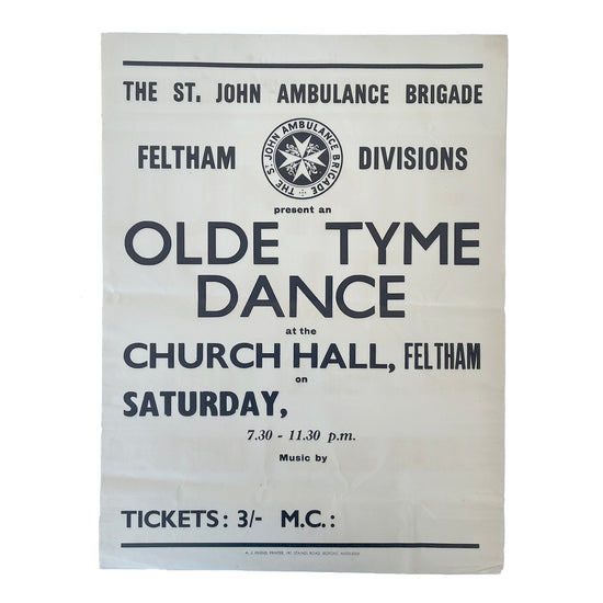 1950’s Original Letterpress Printed Poster – Olde Tyme Dance