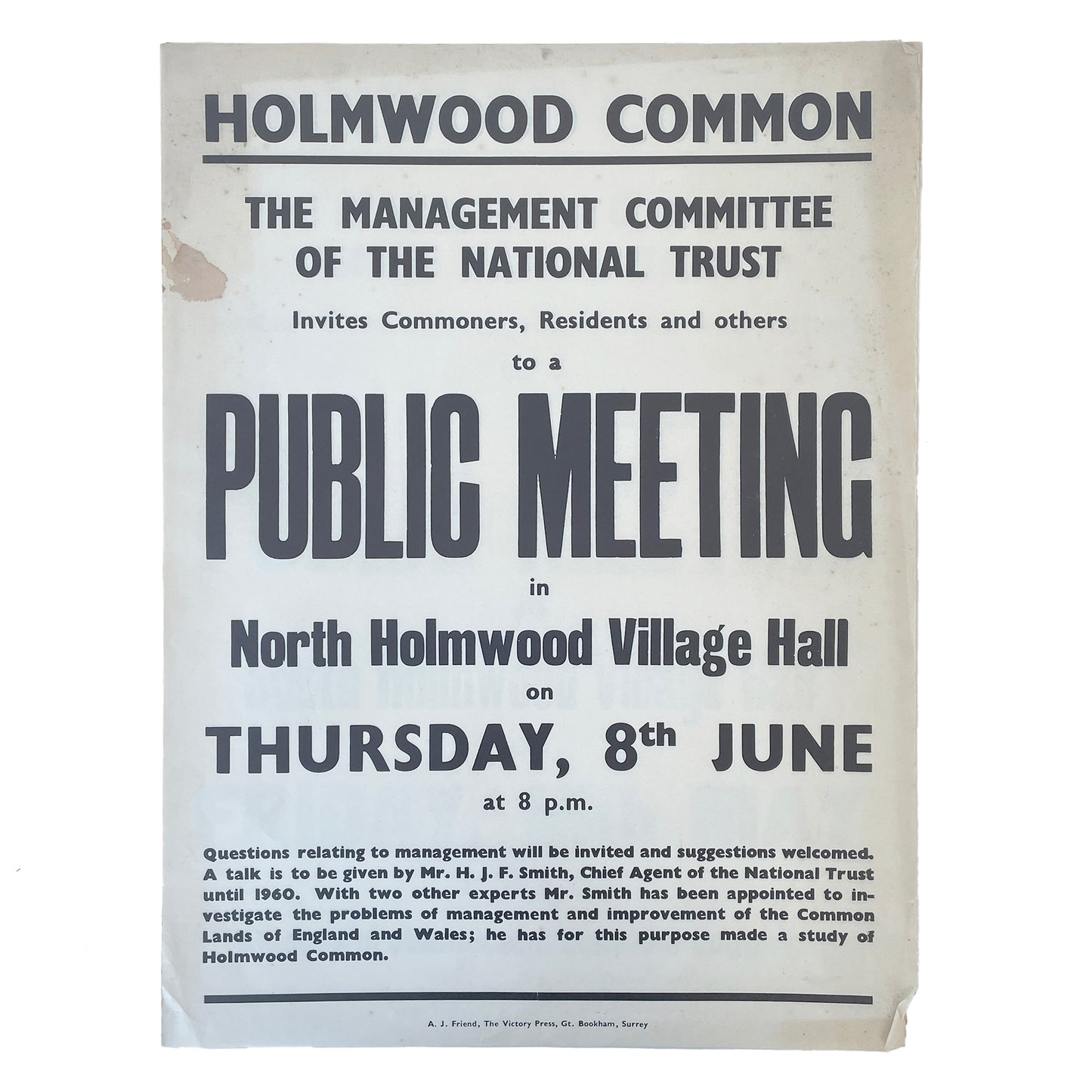 1950’s Original Letterpress Printed Poster – Public Meeting