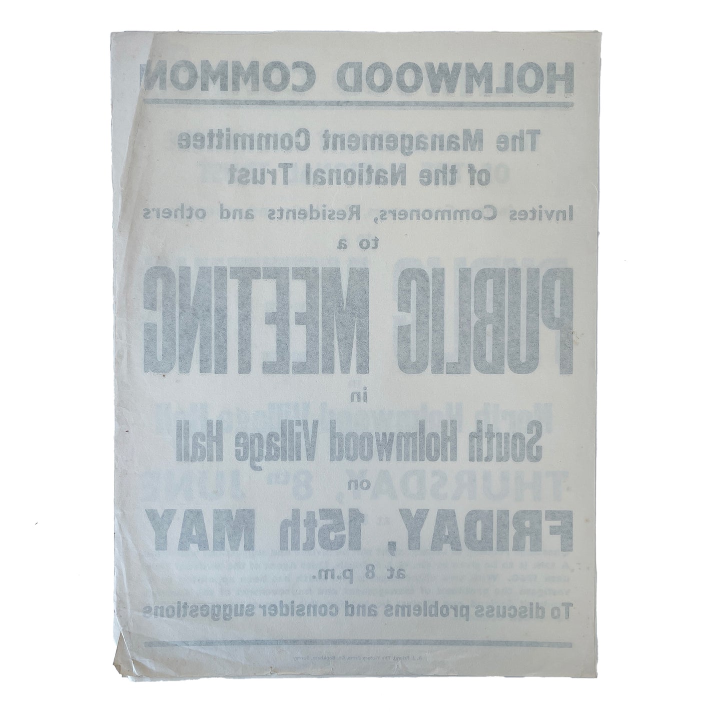 1950’s Original Letterpress Printed Poster – Public Meeting