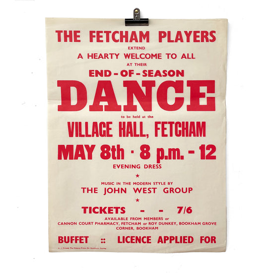 1950’s Original Letterpress Printed Poster – End of Season Dance