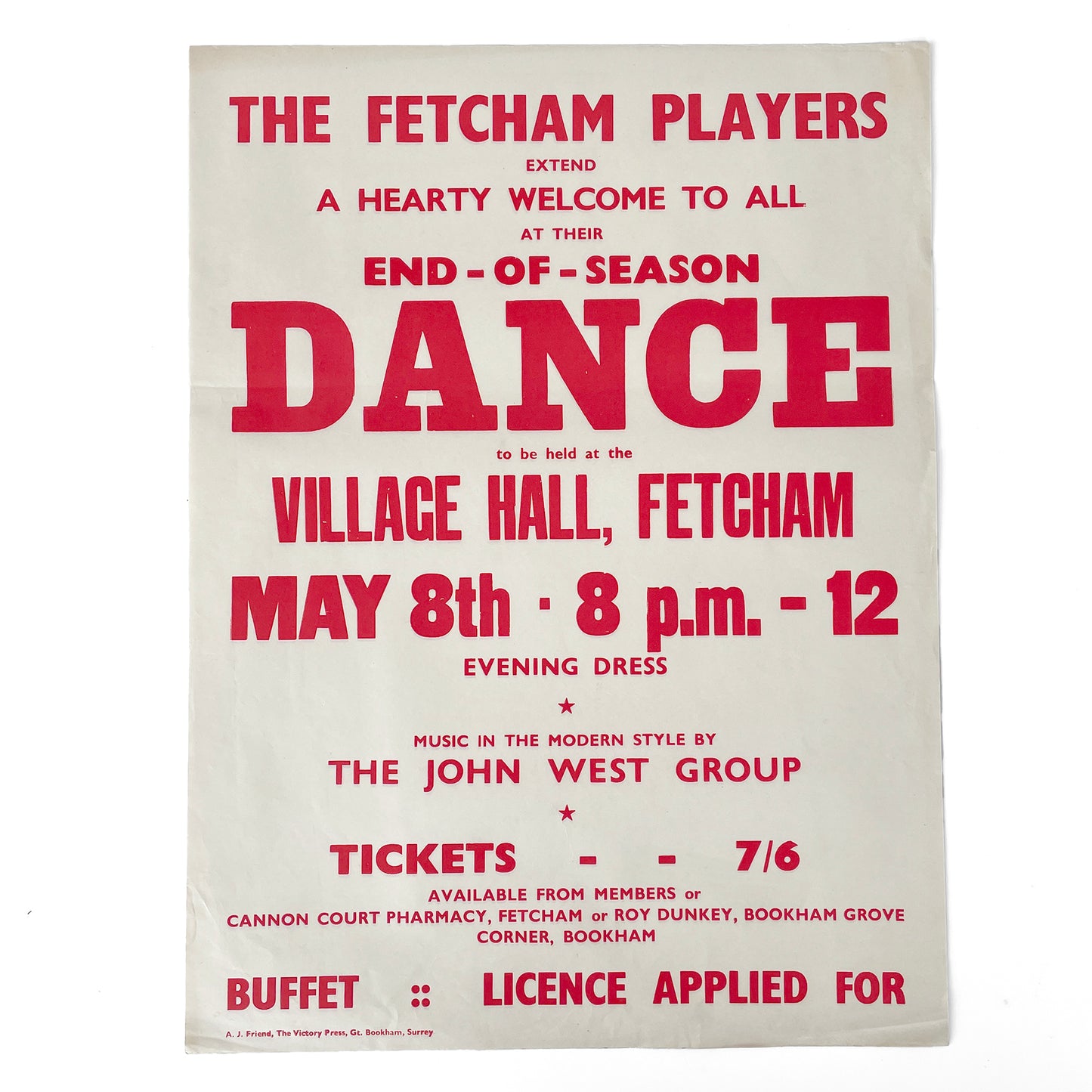 1950’s Original Letterpress Printed Poster – End of Season Dance