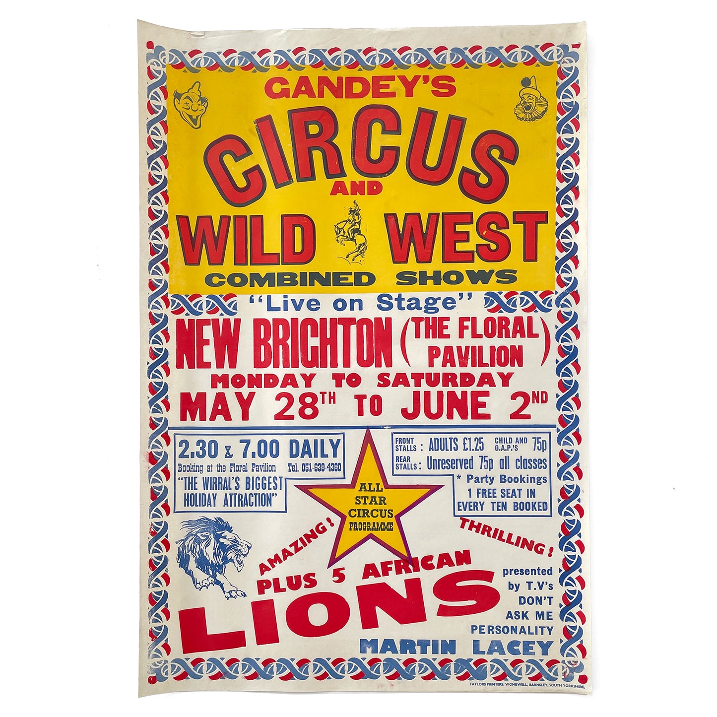 1970’s Original Letterpress Printed Poster – Circus & Wild West – New Brighton