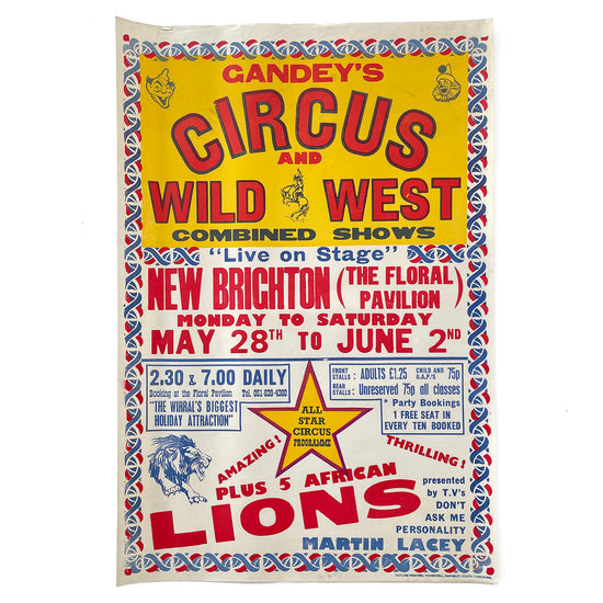 1970’s Original Letterpress Printed Poster – Circus & Wild West – New Brighton